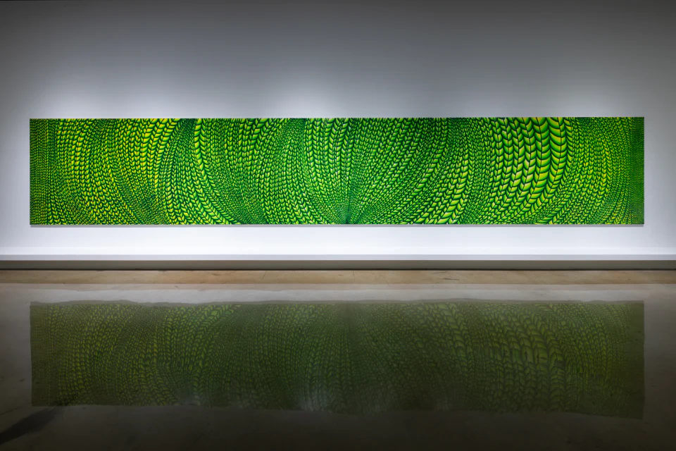 Large green panoramic painting by Jeong Wookyung