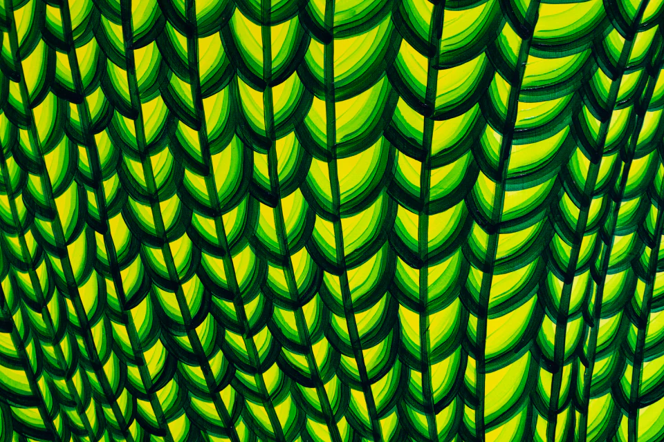 Green knitted-pattern painting detail